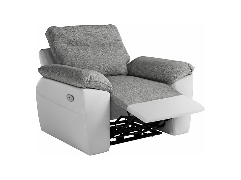 Fauteuil de relaxation électrique Ross en tissu et simili - Blanc/Gris - L101 x P100 x H102cm - Loungitude