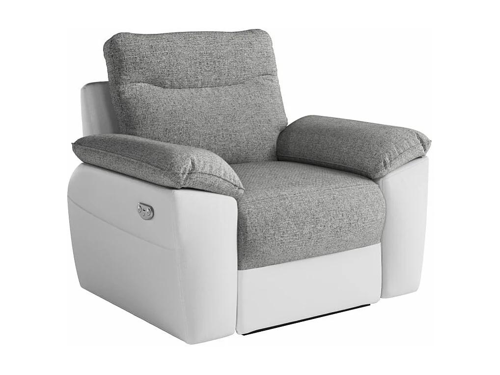Fauteuil de relaxation électrique Ross en tissu et simili - Blanc/Gris - L101 x P100 x H102cm - Loungitude