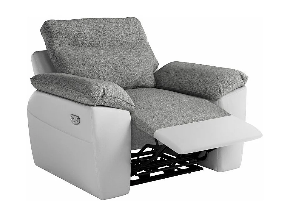 Fauteuil de relaxation électrique Ross en tissu et simili - Blanc/Gris - L101 x P100 x H102cm - Loungitude