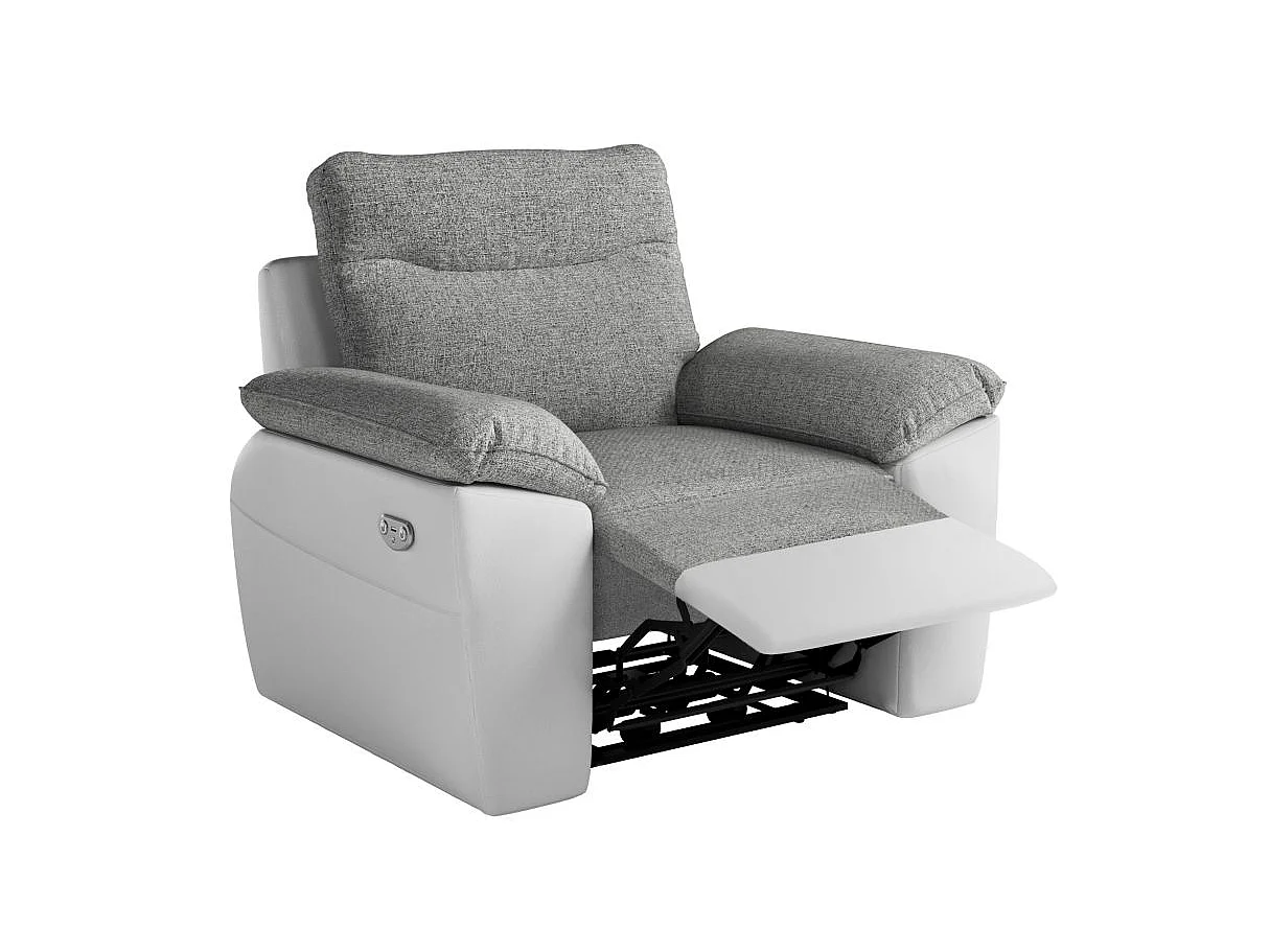 Fauteuil de relaxation électrique Ross en tissu et simili - Blanc/Gris - L101 x P100 x H102cm - Loungitude