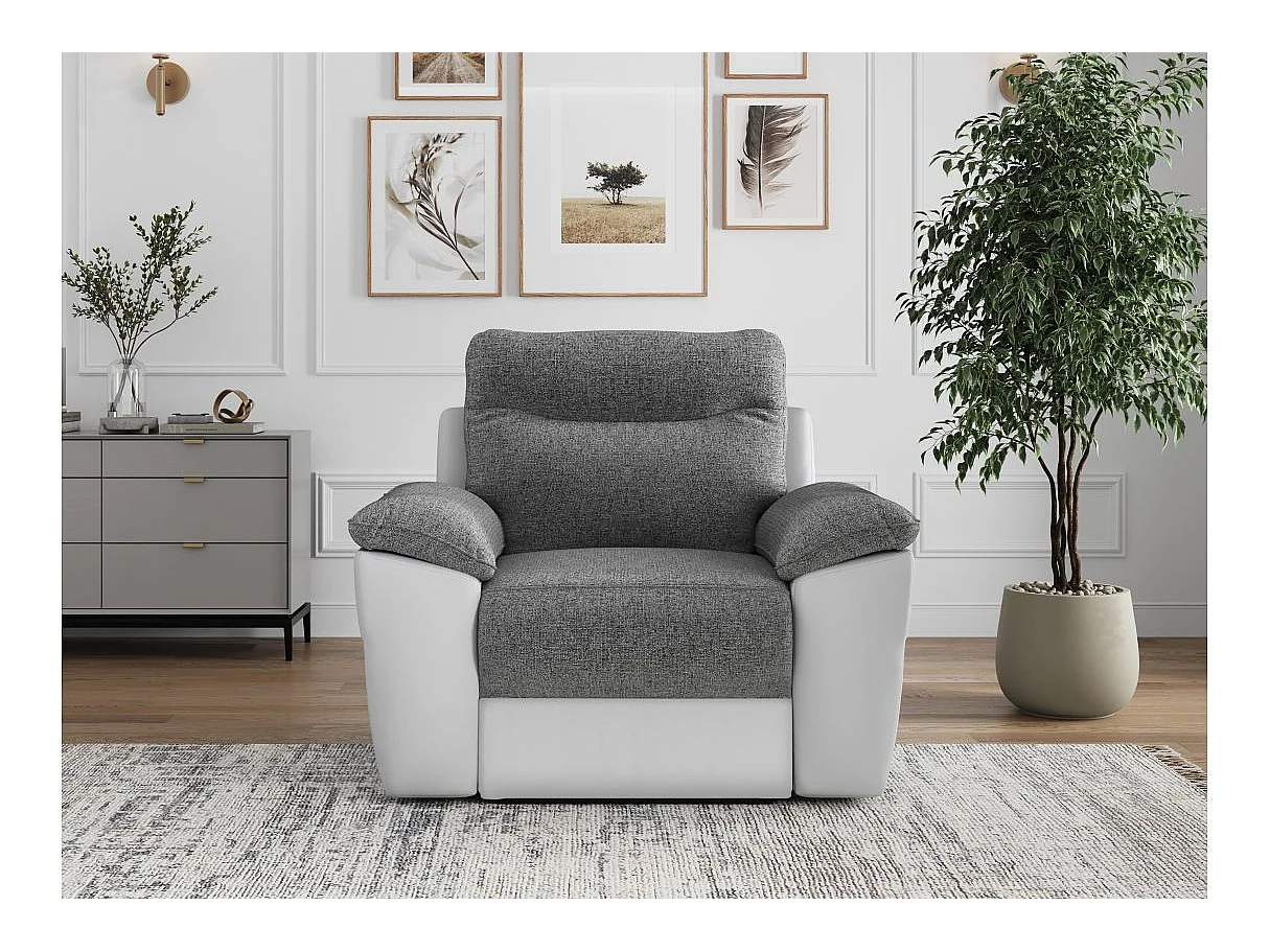 Fauteuil de relaxation électrique Ross en tissu et simili - Blanc/Gris - L101 x P100 x H102cm - Loungitude