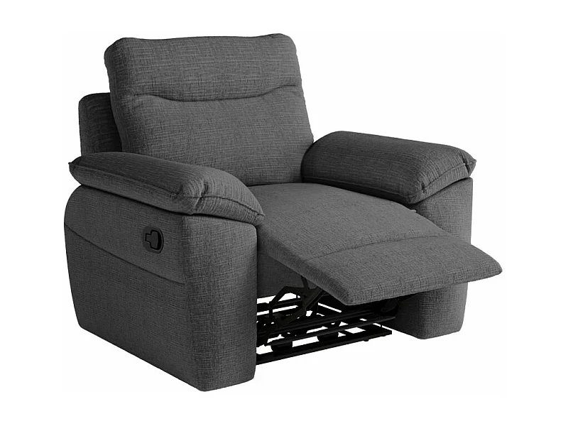 Fauteuil de relaxation manuel Ross en tissu texturé 3D - Gris anthracite - L101 x P100 x H102cm - Loungitude