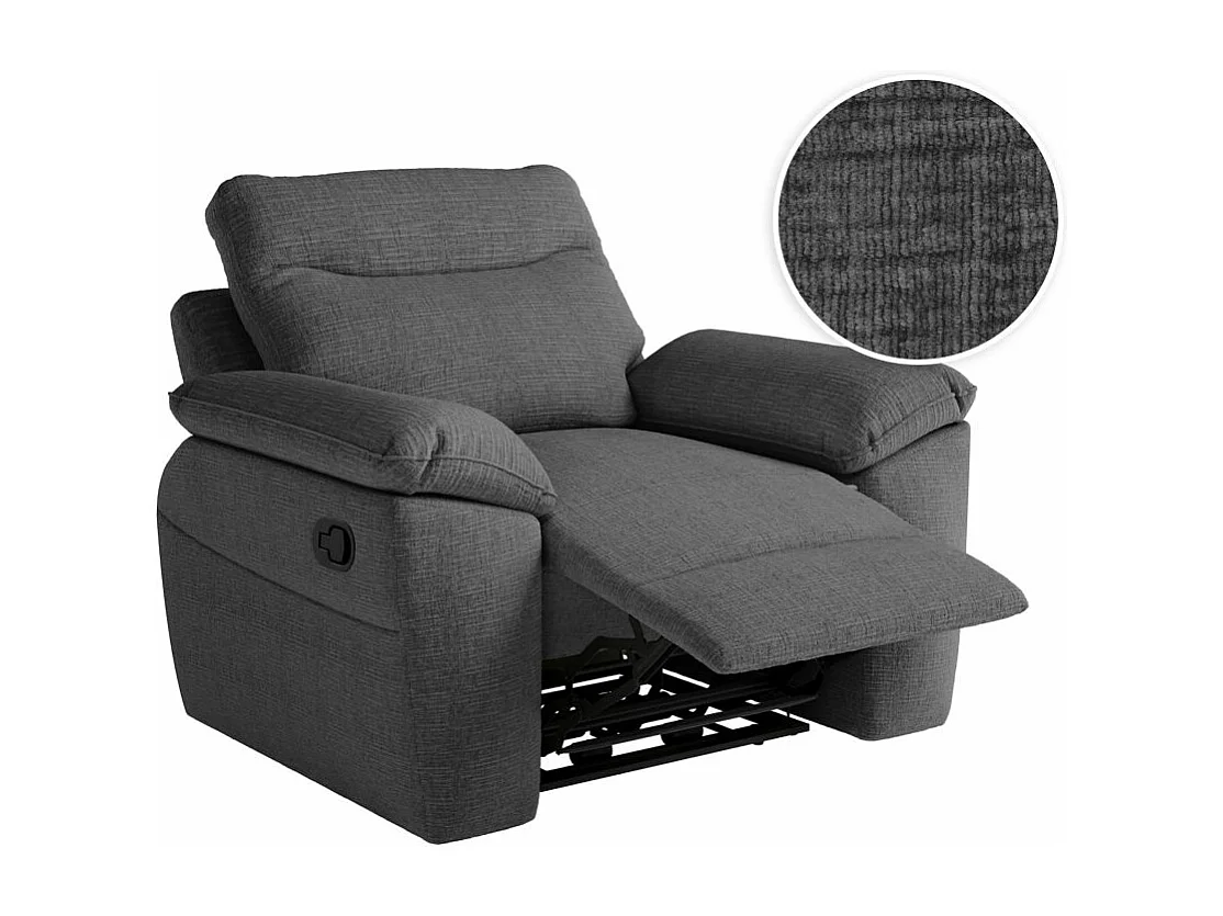 Fauteuil de relaxation manuel Ross en tissu texturé 3D - Gris anthracite - L101 x P100 x H102cm - Loungitude