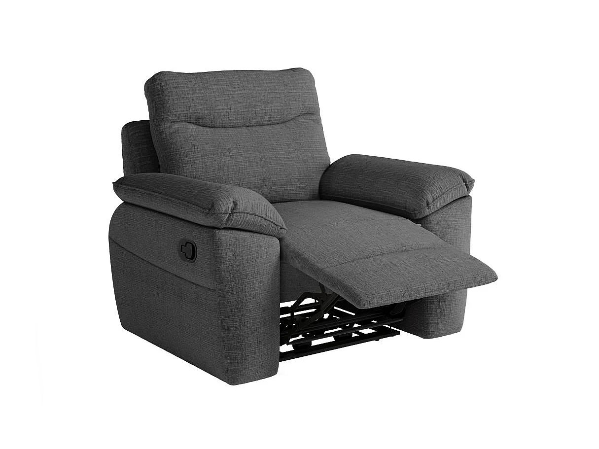 Fauteuil de relaxation manuel Ross en tissu texturé 3D - Gris anthracite - L101 x P100 x H102cm - Loungitude