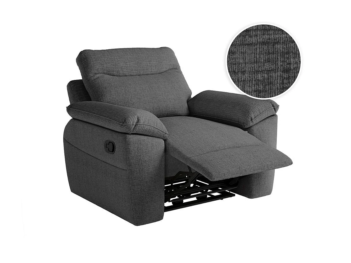 Fauteuil de relaxation manuel Ross en tissu texturé 3D - Gris anthracite - L101 x P100 x H102cm - Loungitude