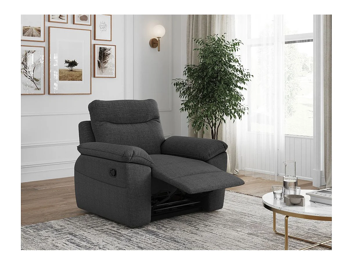 Fauteuil de relaxation manuel Ross en tissu texturé 3D - Gris anthracite - L101 x P100 x H102cm - Loungitude