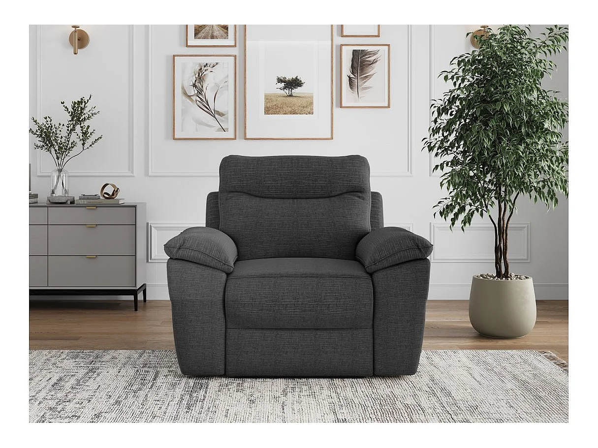 Fauteuil de relaxation manuel Ross en tissu texturé 3D - Gris anthracite - L101 x P100 x H102cm - Loungitude