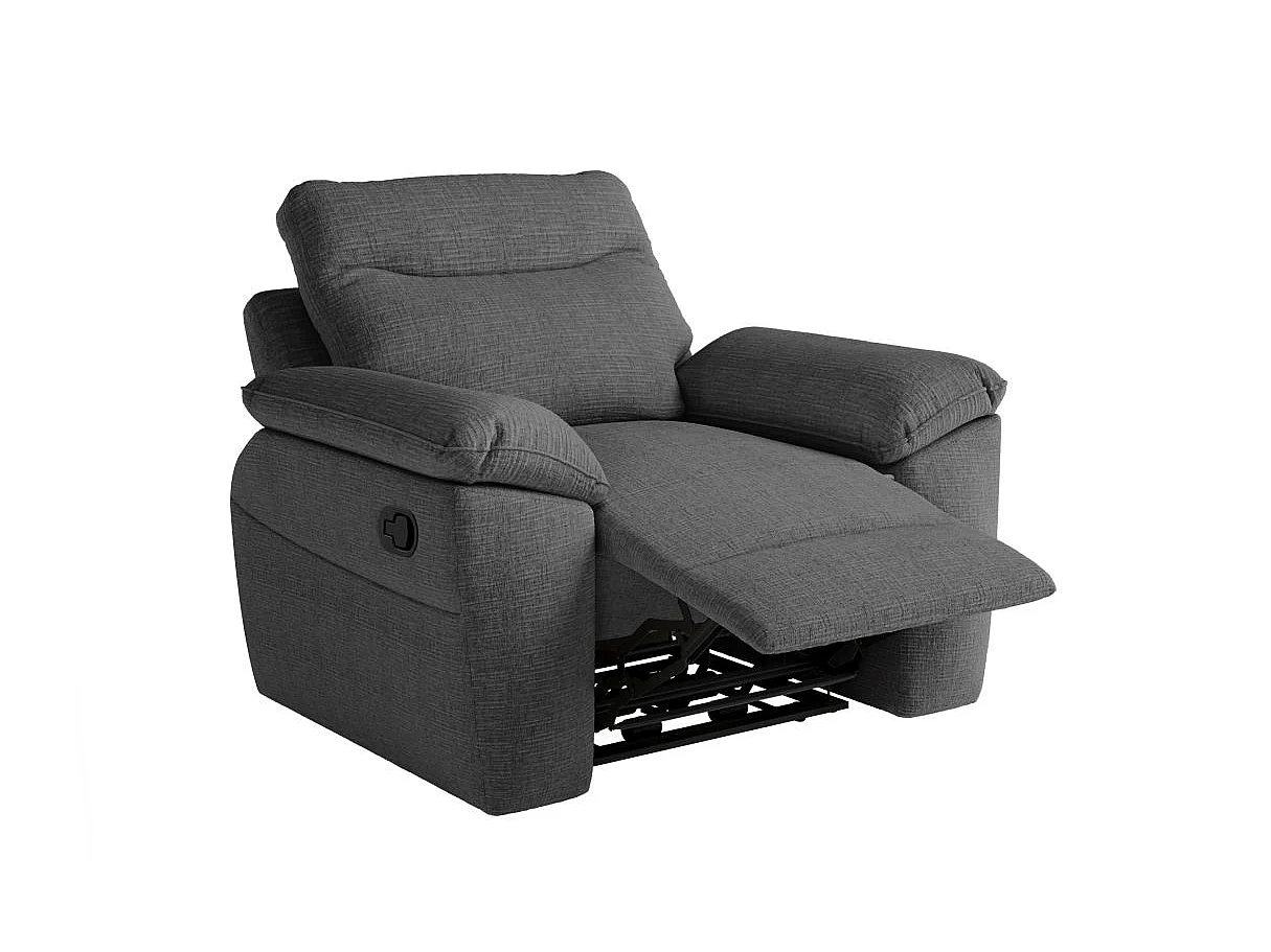 Fauteuil de relaxation manuel Ross en tissu texturé 3D - Gris anthracite - L101 x P100 x H102cm - Loungitude