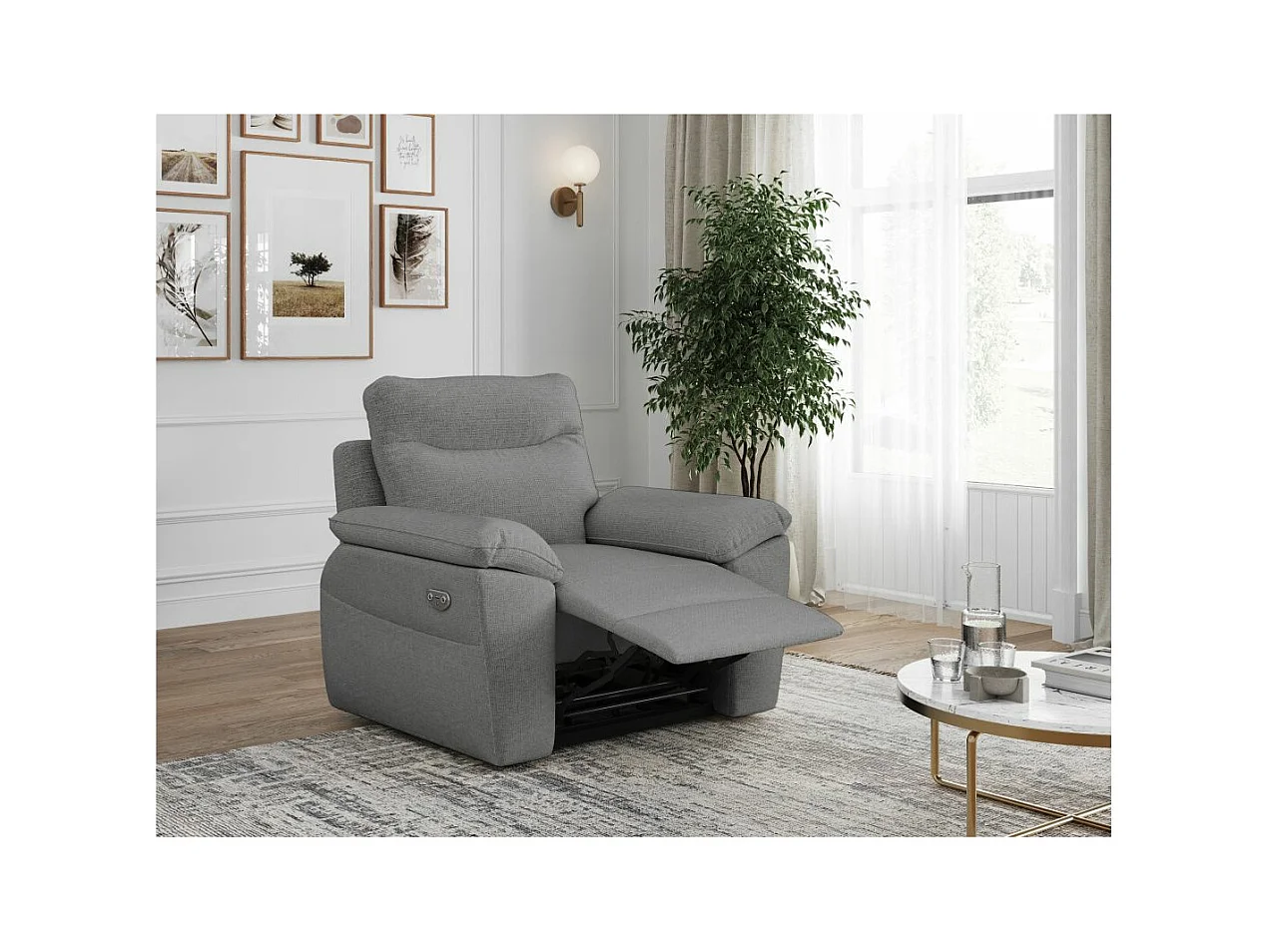 Fauteuil de relaxation électrique Ross en tissu - Gris - L101 x P100 x H102cm - Loungitude
