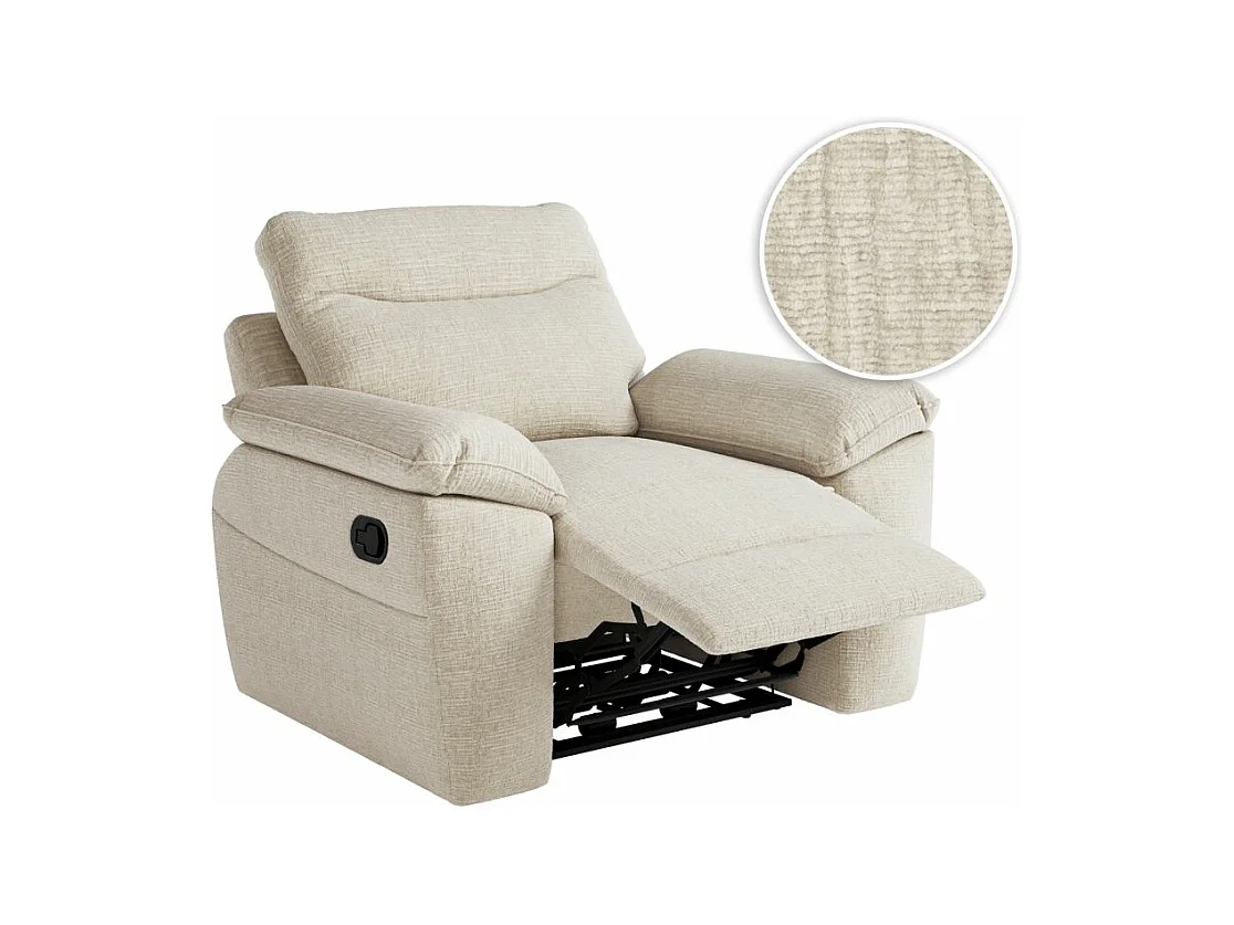 Fauteuil de relaxation manuel Ross en tissu texturé 3D - Beige - L101 x P100 x H102cm - Loungitude