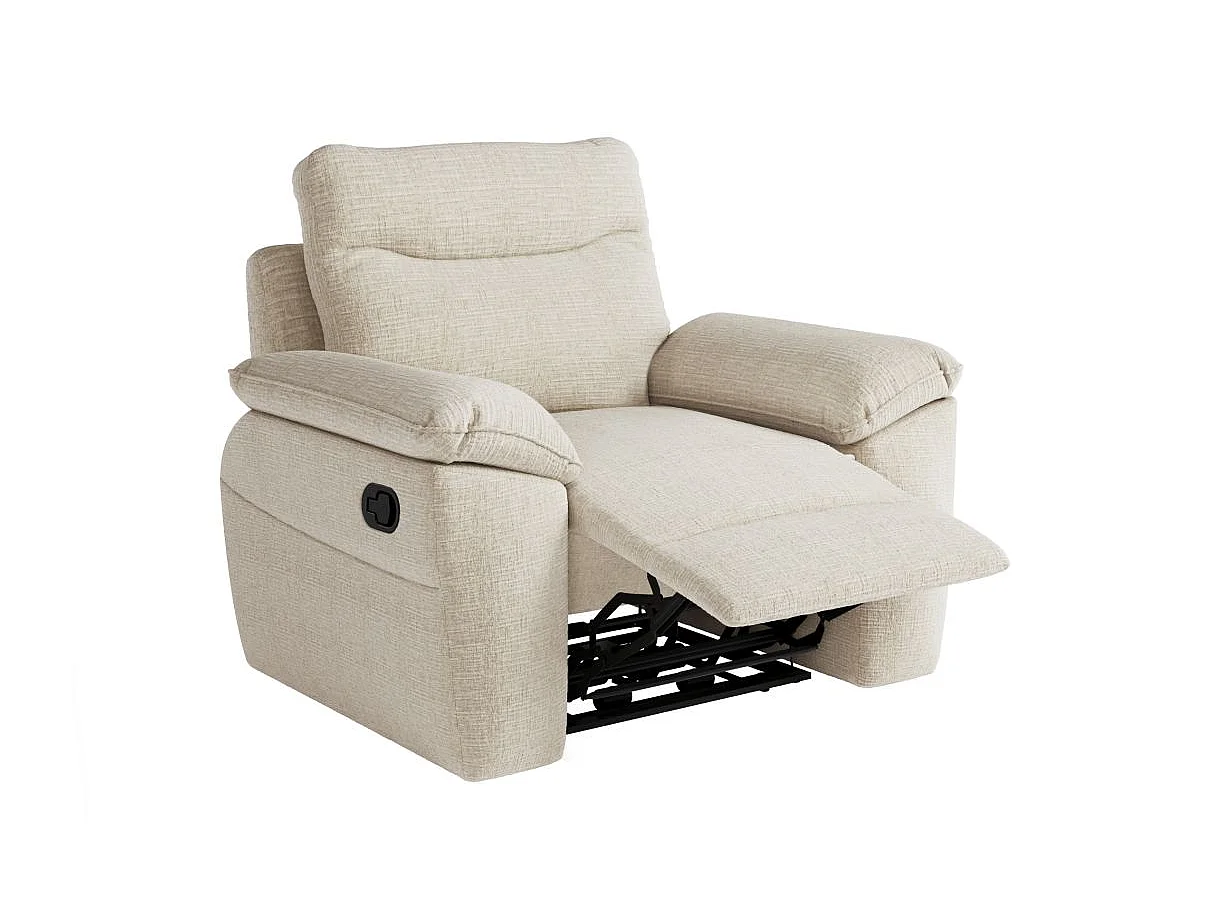 Fauteuil de relaxation manuel Ross en tissu texturé 3D - Beige - L101 x P100 x H102cm - Loungitude