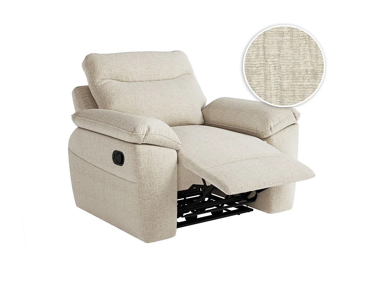 Fauteuil de relaxation manuel Ross en tissu texturé 3D - Beige - L101 x P100 x H102cm - Loungitude