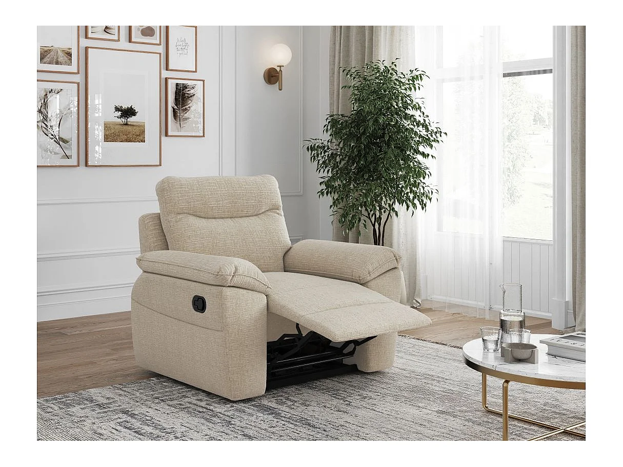 Fauteuil de relaxation manuel Ross en tissu texturé 3D - Beige - L101 x P100 x H102cm - Loungitude