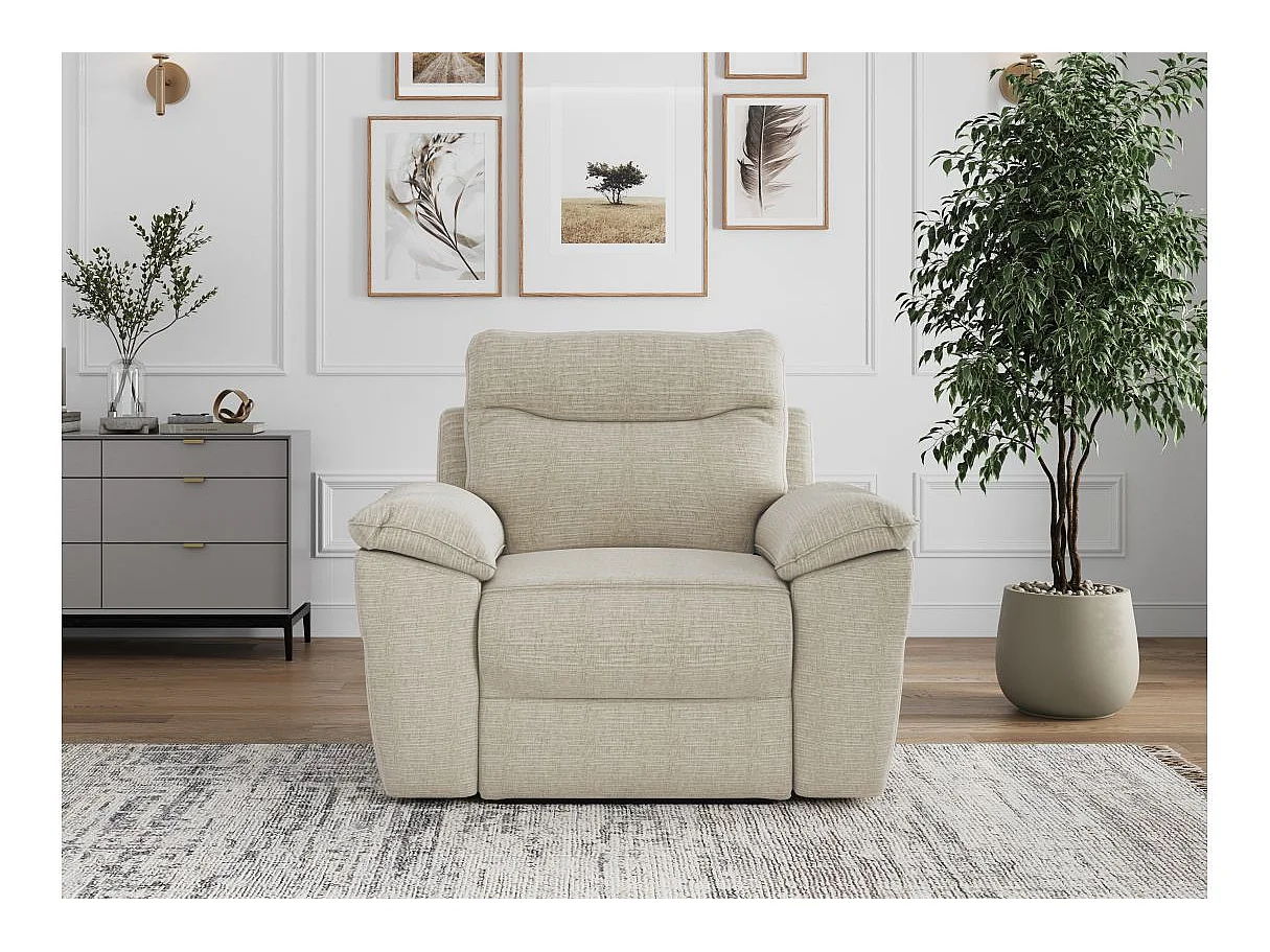 Fauteuil de relaxation manuel Ross en tissu texturé 3D - Beige - L101 x P100 x H102cm - Loungitude