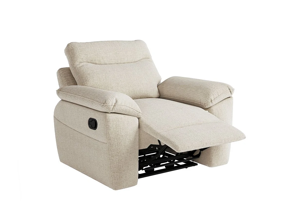 Fauteuil de relaxation manuel Ross en tissu texturé 3D - Beige - L101 x P100 x H102cm - Loungitude