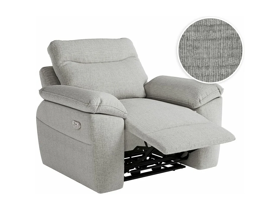 Fauteuil de relaxation électrique Ross en tissu texturé 3D - Gris clair - L101 x P100 x H102cm - Loungitude