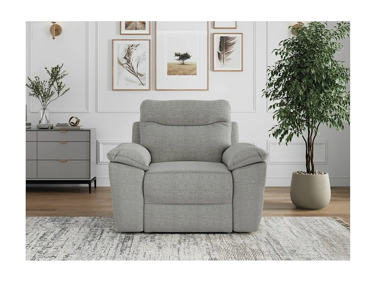 Fauteuil de relaxation électrique Ross en tissu texturé 3D - Gris clair - L101 x P100 x H102cm - Loungitude