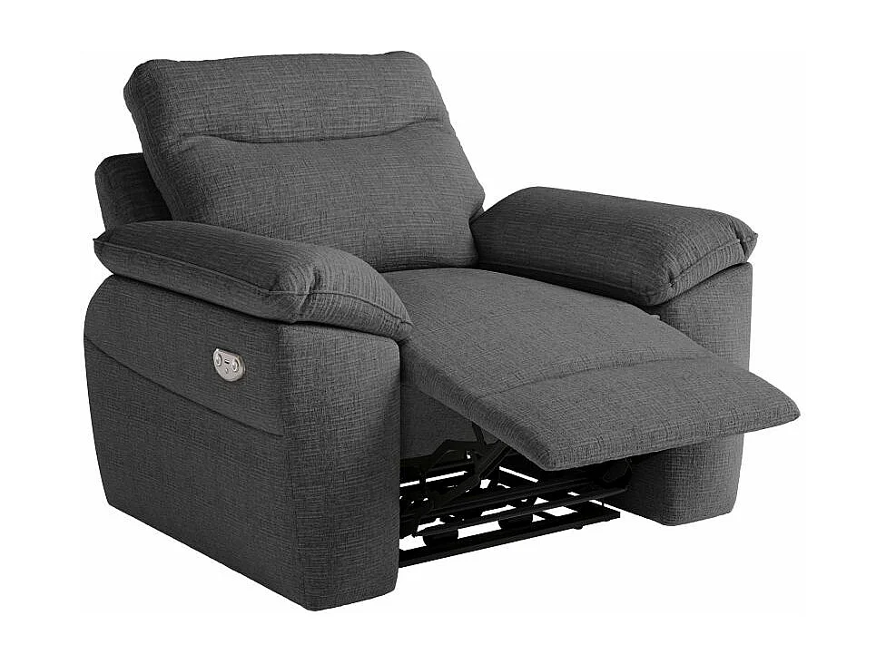 Fauteuil de relaxation électrique Ross en tissu texturé 3D - Gris anthracite - L101 x P100 x H102cm - Loungitude