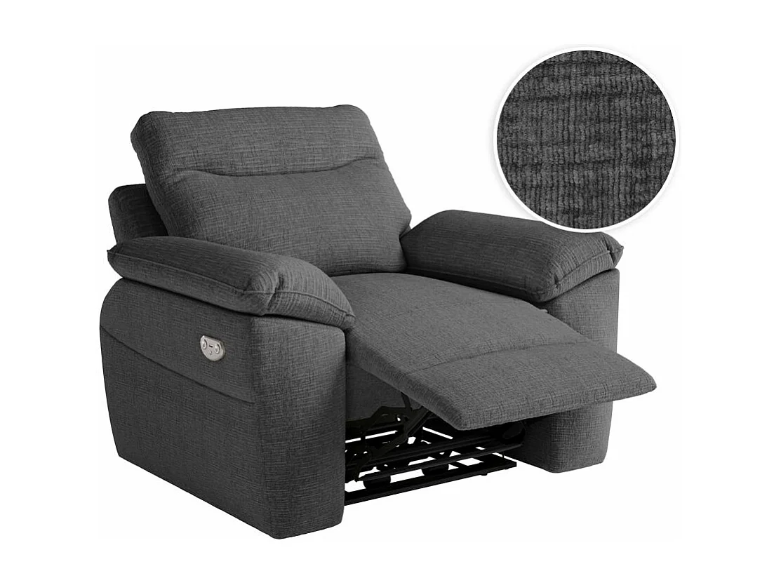Fauteuil de relaxation électrique Ross en tissu texturé 3D - Gris anthracite - L101 x P100 x H102cm - Loungitude