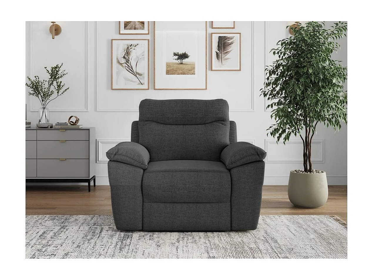 Fauteuil de relaxation électrique Ross en tissu texturé 3D - Gris anthracite - L101 x P100 x H102cm - Loungitude