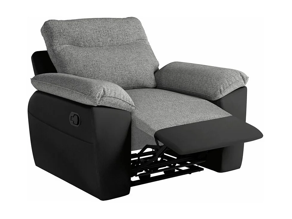 Fauteuil de relaxation manuel Ross en tissu et simili - Noir/Gris - L101 x P100 x H102cm - Loungitude