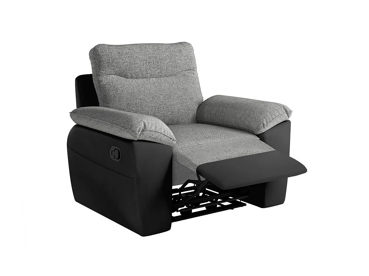 Fauteuil de relaxation manuel Ross en tissu et simili - Noir/Gris - L101 x P100 x H102cm - Loungitude