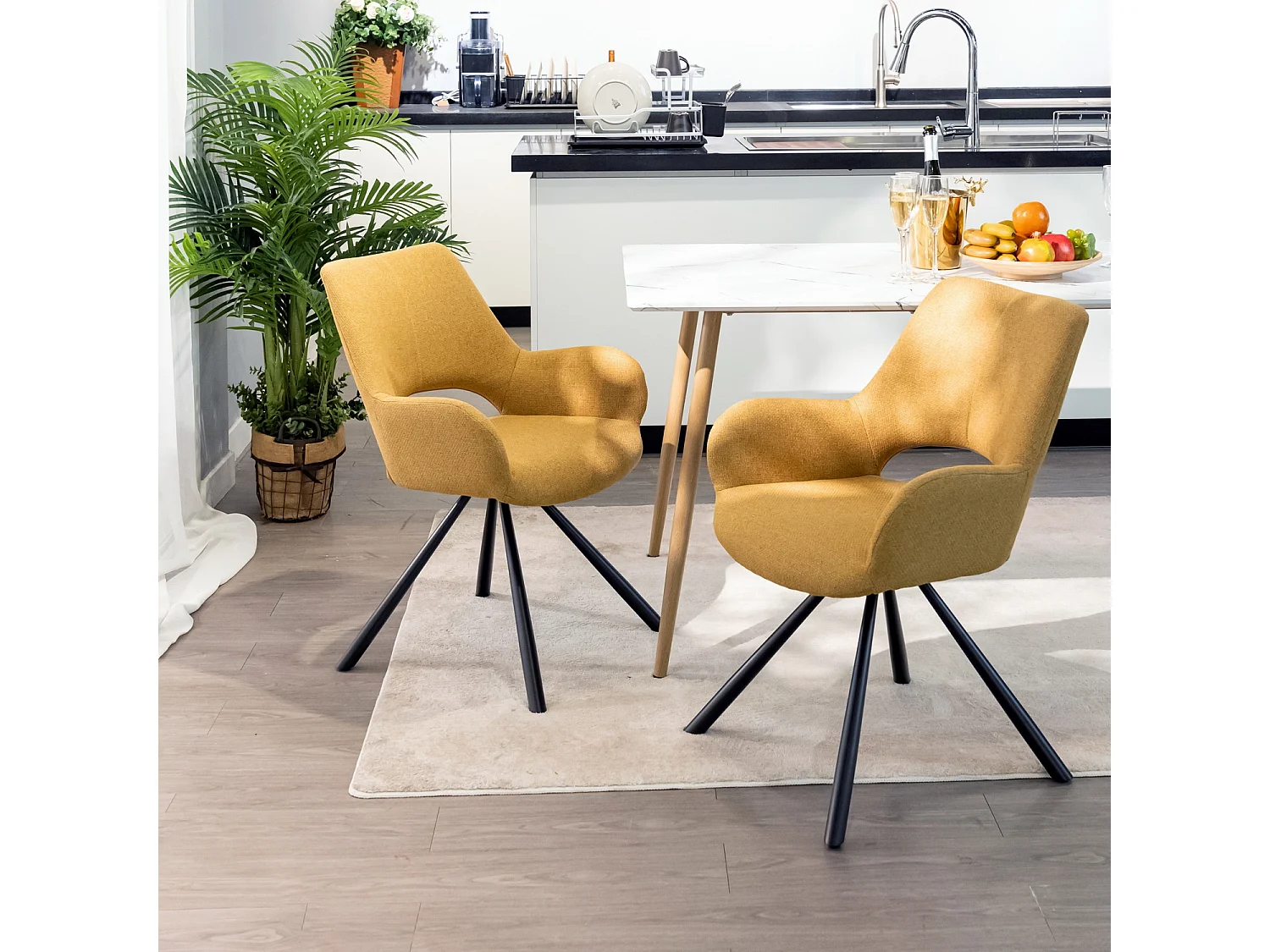 Lot de 2 chaises de salle à manger fauteuil de table en tissu style scandinave