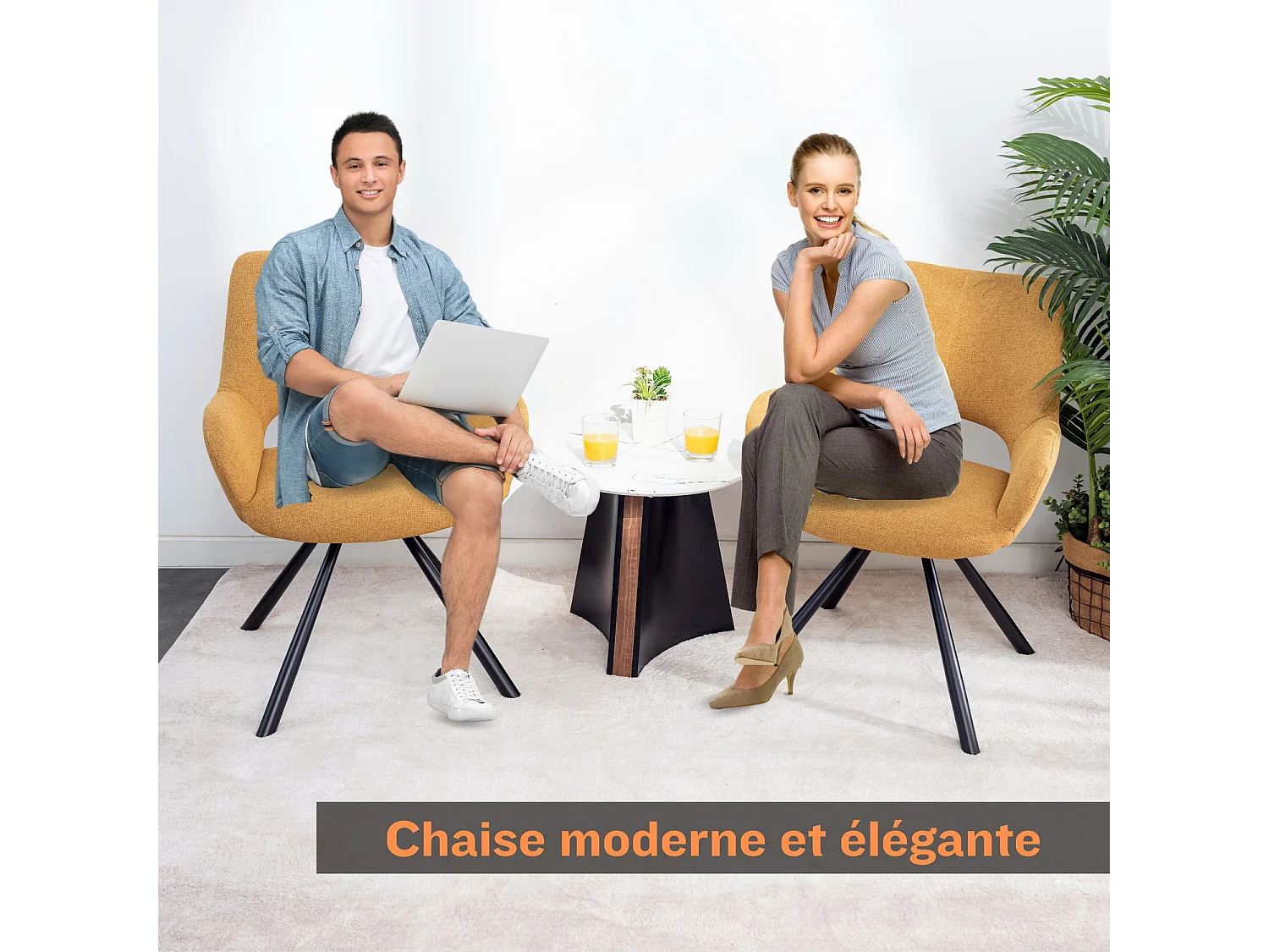 Lot de 2 chaises de salle à manger fauteuil de table en tissu style scandinave