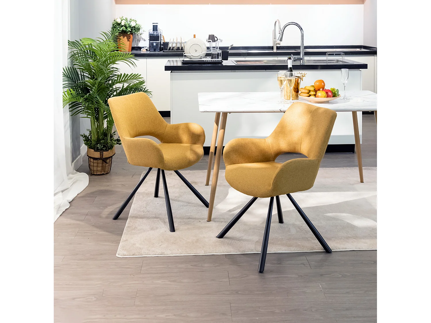 Lot de 2 chaises de salle à manger fauteuil de table en tissu style scandinave