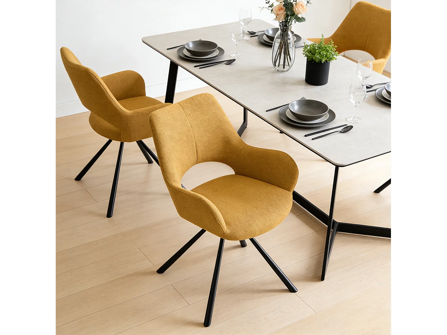 Lot de 2 chaises de salle à manger fauteuil de table en tissu style scandinave