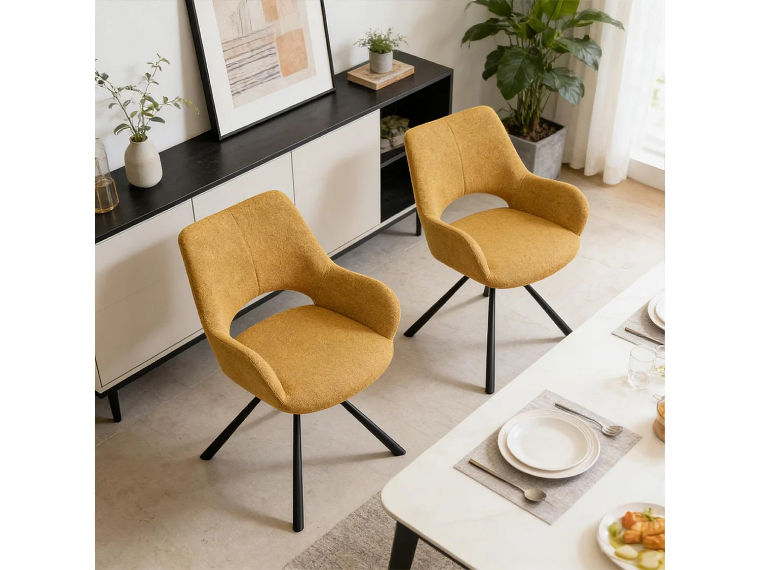 Lot de 2 chaises de salle à manger fauteuil de table en tissu style scandinave