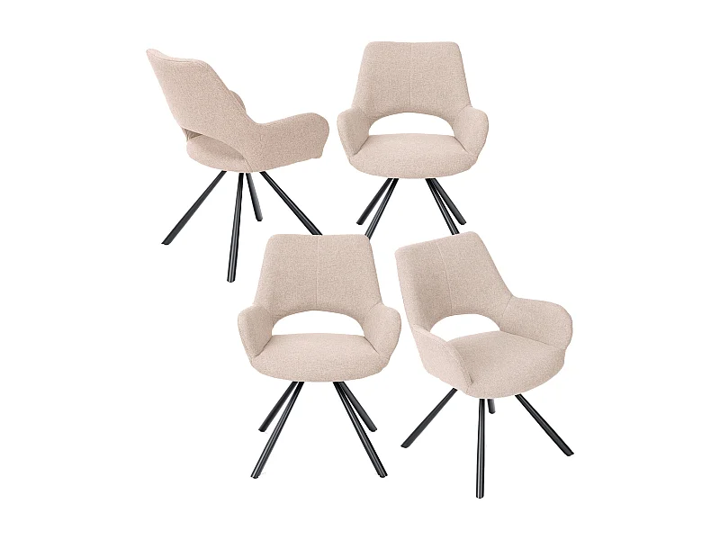 Lot de 4 chaises de salle à manger fauteuil de table en tissu style scandinave