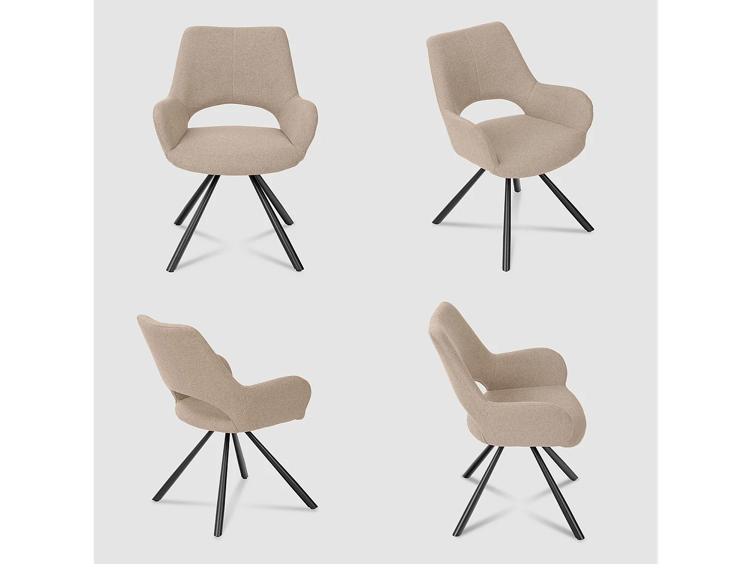 Lot de 4 chaises de salle à manger fauteuil de table en tissu style scandinave