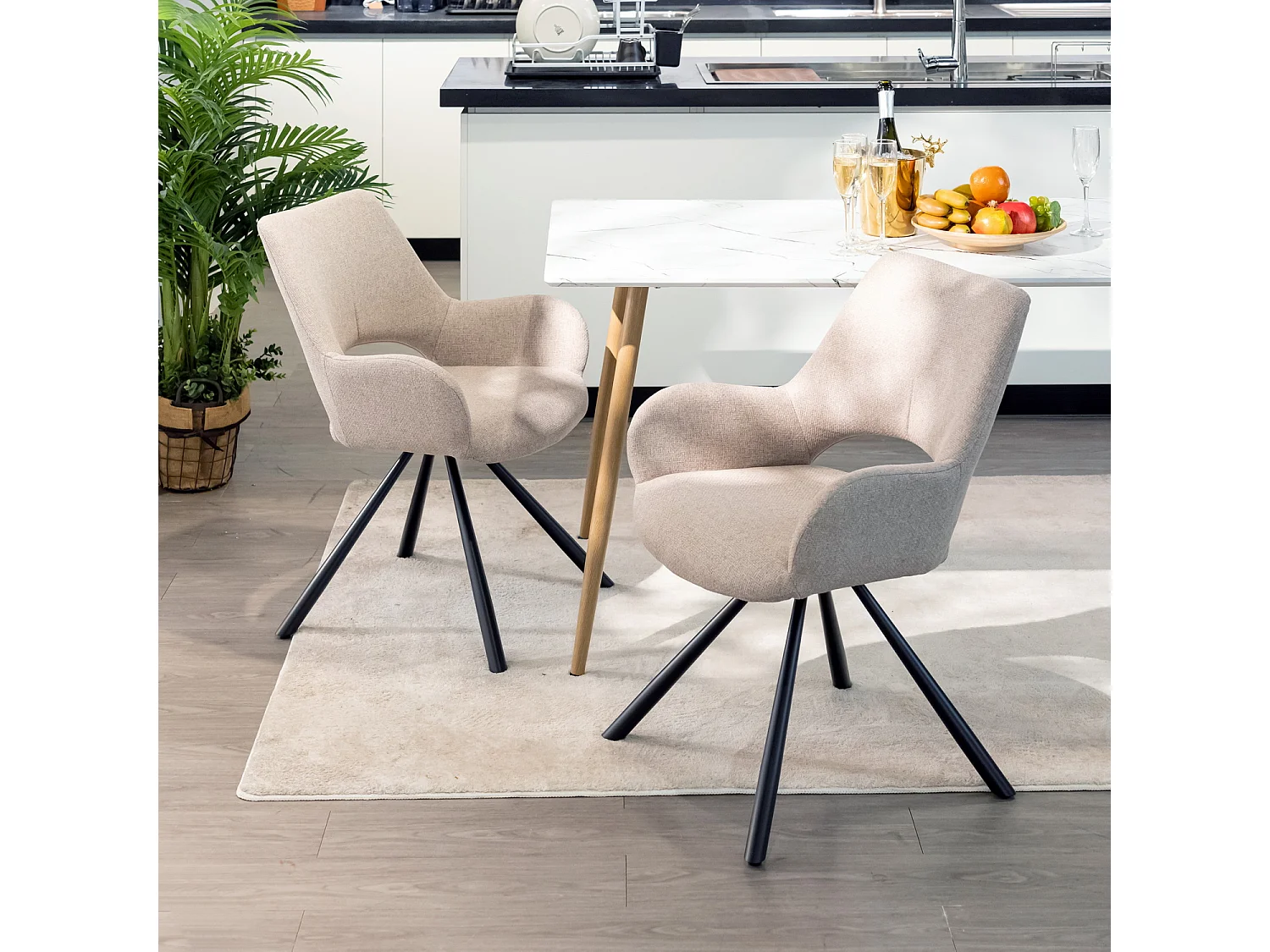 Lot de 4 chaises de salle à manger fauteuil de table en tissu style scandinave