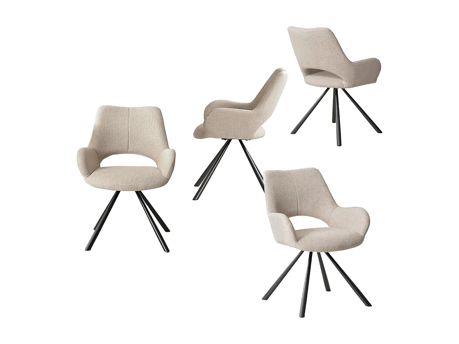 Lot de 4 chaises de salle à manger fauteuil de table en tissu style scandinave