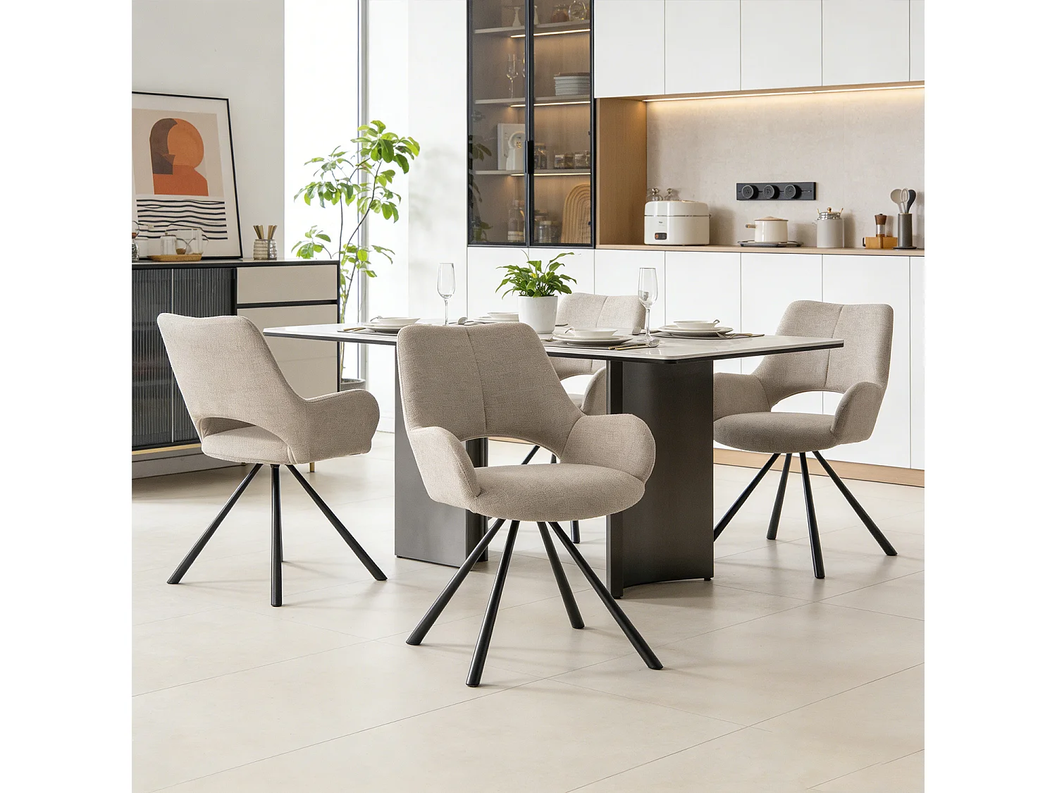 Lot de 4 chaises de salle à manger fauteuil de table en tissu style scandinave