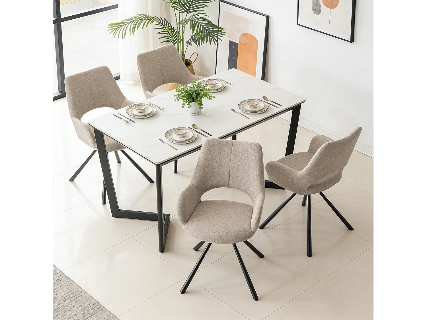 Lot de 4 chaises de salle à manger fauteuil de table en tissu style scandinave