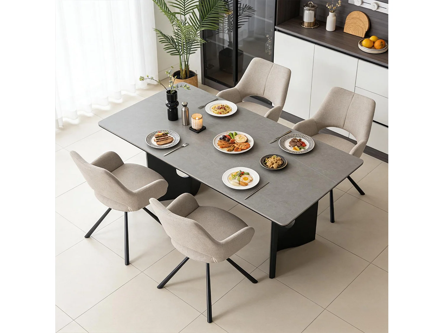 Lot de 4 chaises de salle à manger fauteuil de table en tissu style scandinave
