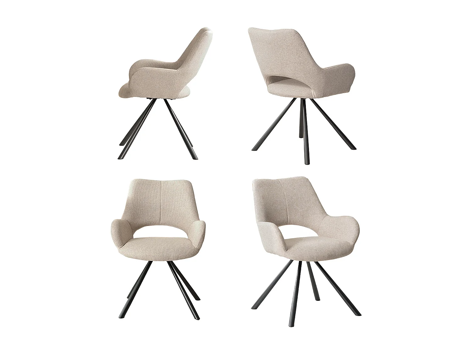 Lot de 4 chaises de salle à manger fauteuil de table en tissu style scandinave