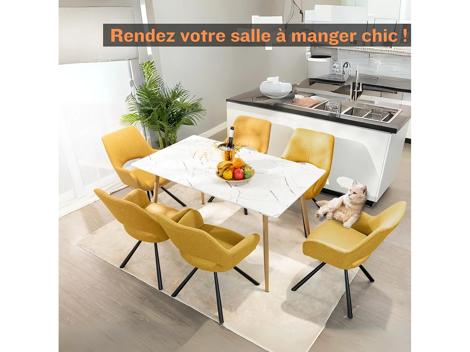 Lot de 6 chaises de salle à manger fauteuil de table en tissu style scandinave