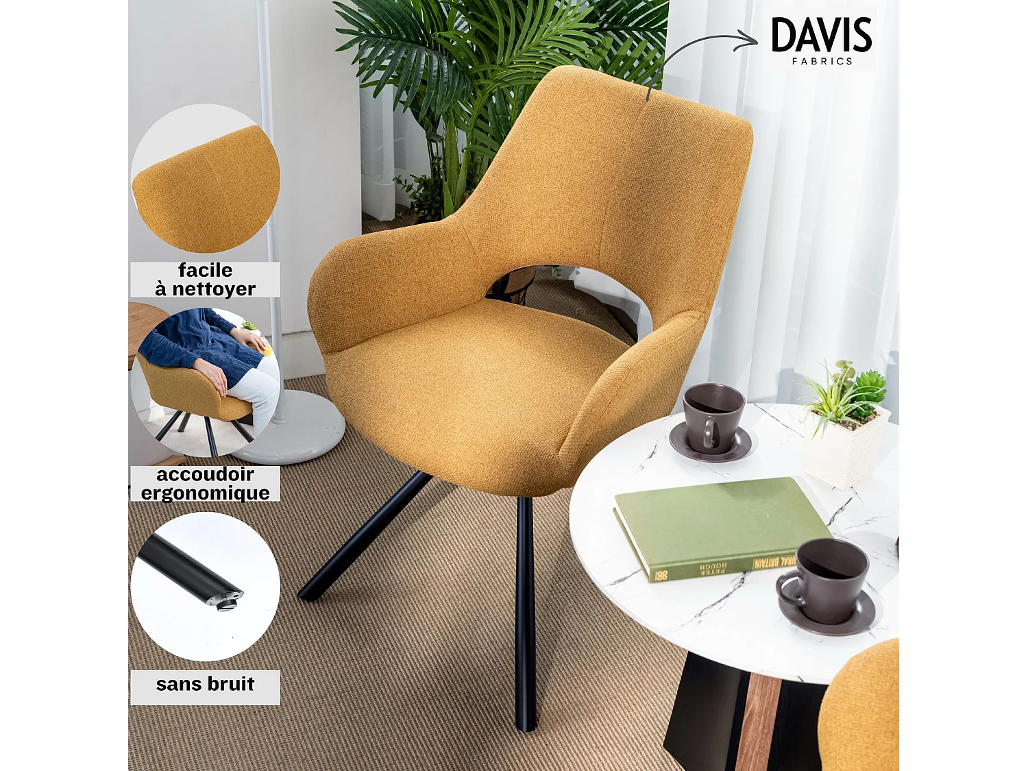 Lot de 6 chaises de salle à manger fauteuil de table en tissu style scandinave