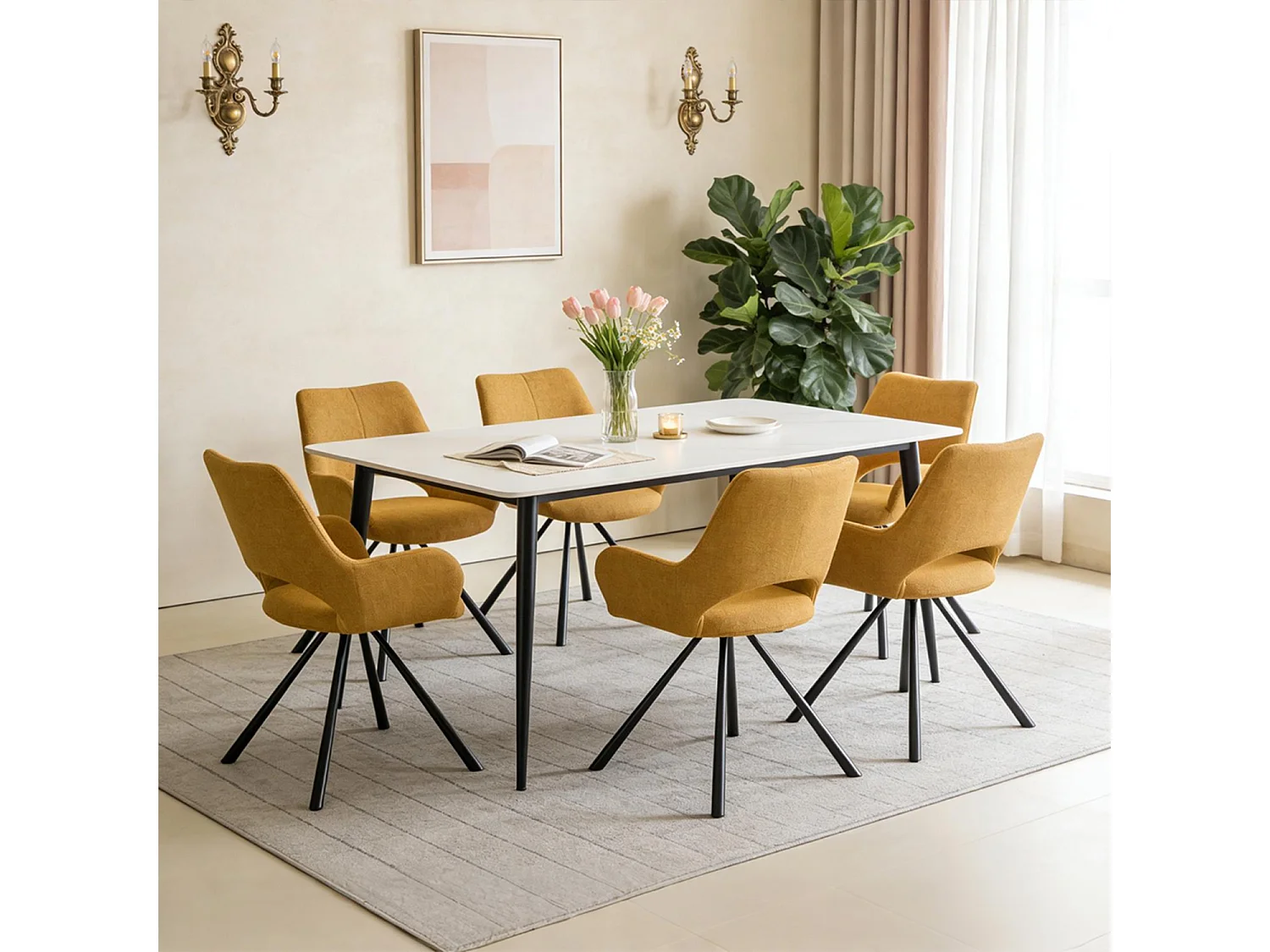 Lot de 6 chaises de salle à manger fauteuil de table en tissu style scandinave