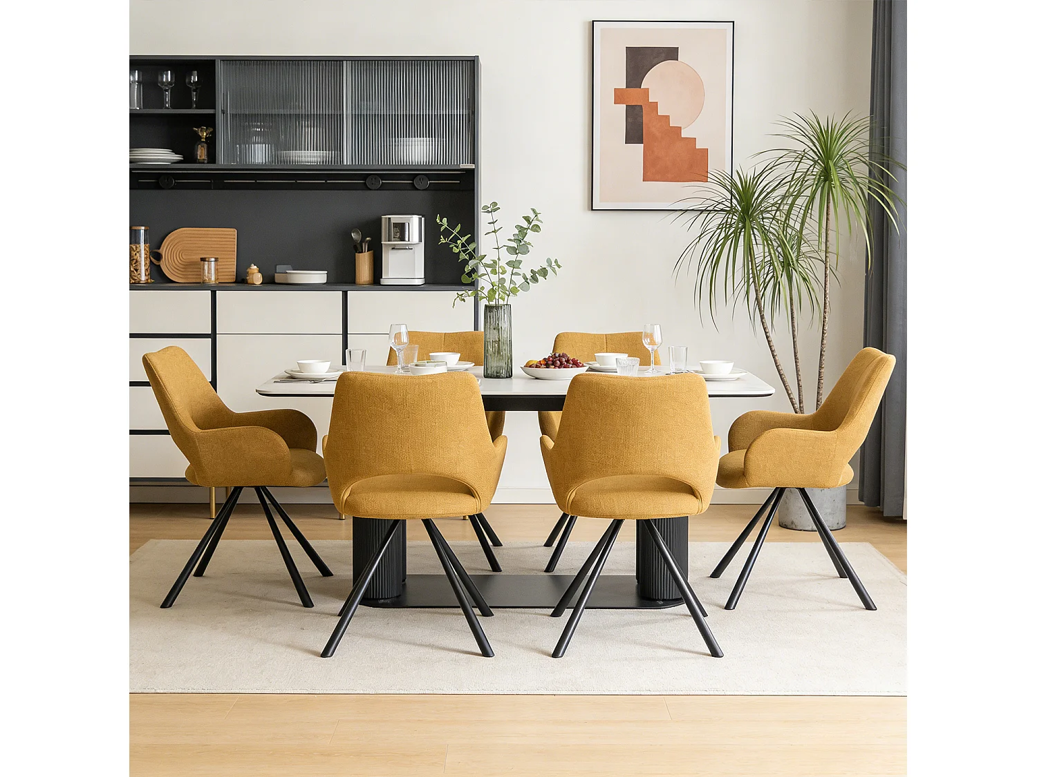 Lot de 6 chaises de salle à manger fauteuil de table en tissu style scandinave