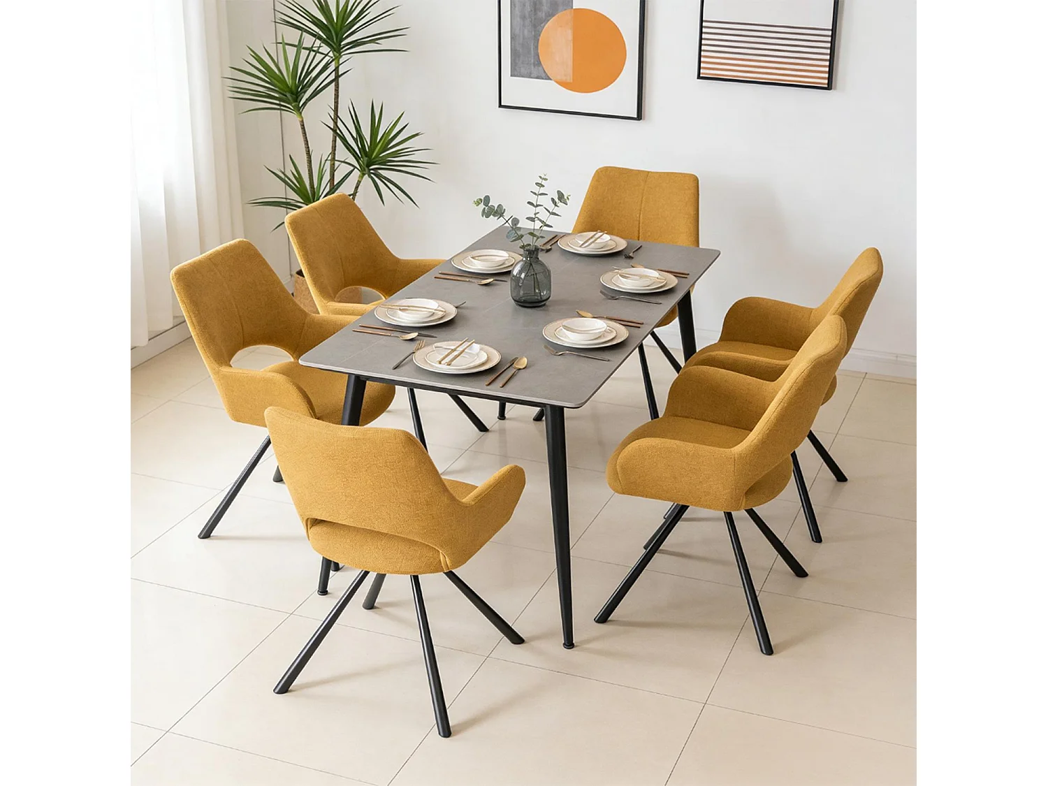 Lot de 6 chaises de salle à manger fauteuil de table en tissu style scandinave