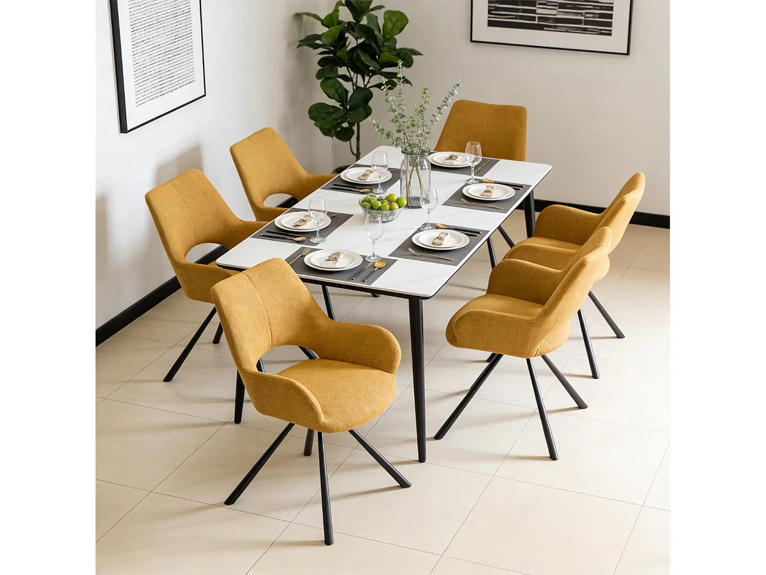 Lot de 6 chaises de salle à manger fauteuil de table en tissu style scandinave