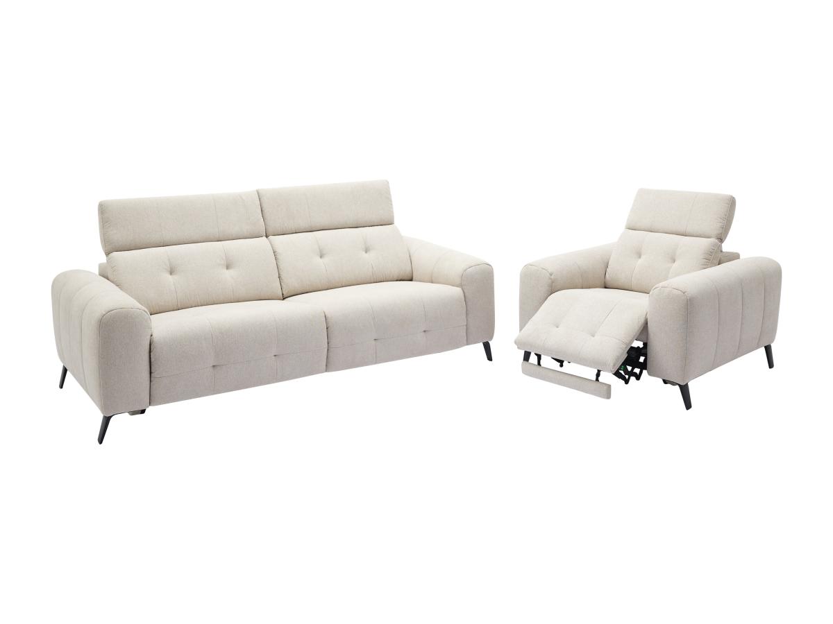 Relaxsofa 3-Sitzer & Relaxsessel elektrisch - Stoff - Beige - CLODI günstig online kaufen