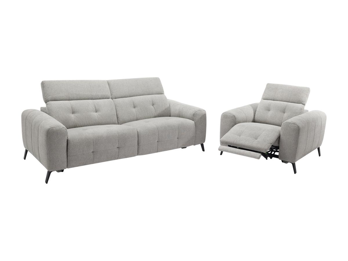 Relaxsofa elektrisch 3-Sitzer + Sessel - Stoff - Grau - CLODI günstig online kaufen