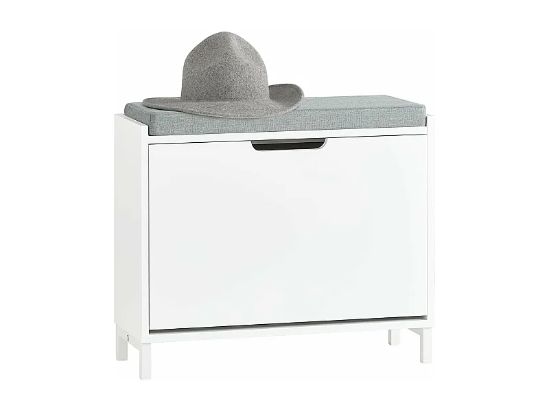 SoBuy Banc Chaussures, Rangement pour Chaussures, Armoire à Chaussures, Meuble d'entrée, Coffre avec 1 Abattants et 1 Coussin, Blanc, L60xP24xH52 cm, FSR151-K-W