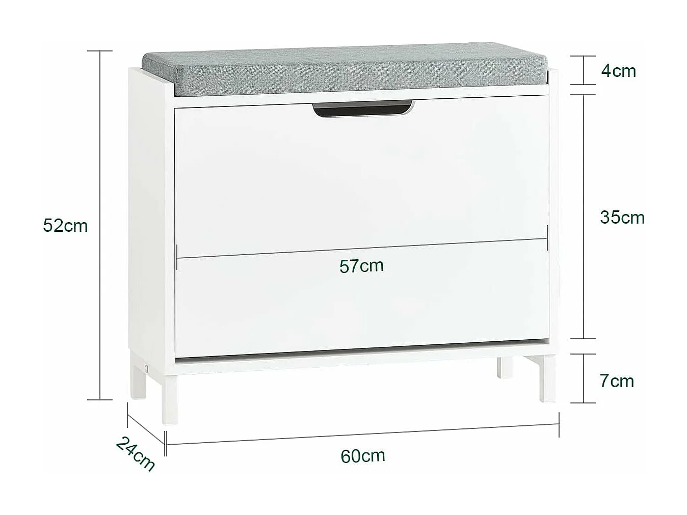 SoBuy Banc Chaussures, Rangement pour Chaussures, Armoire à Chaussures, Meuble d'entrée, Coffre avec 1 Abattants et 1 Coussin, Blanc, L60xP24xH52 cm, FSR151-K-W