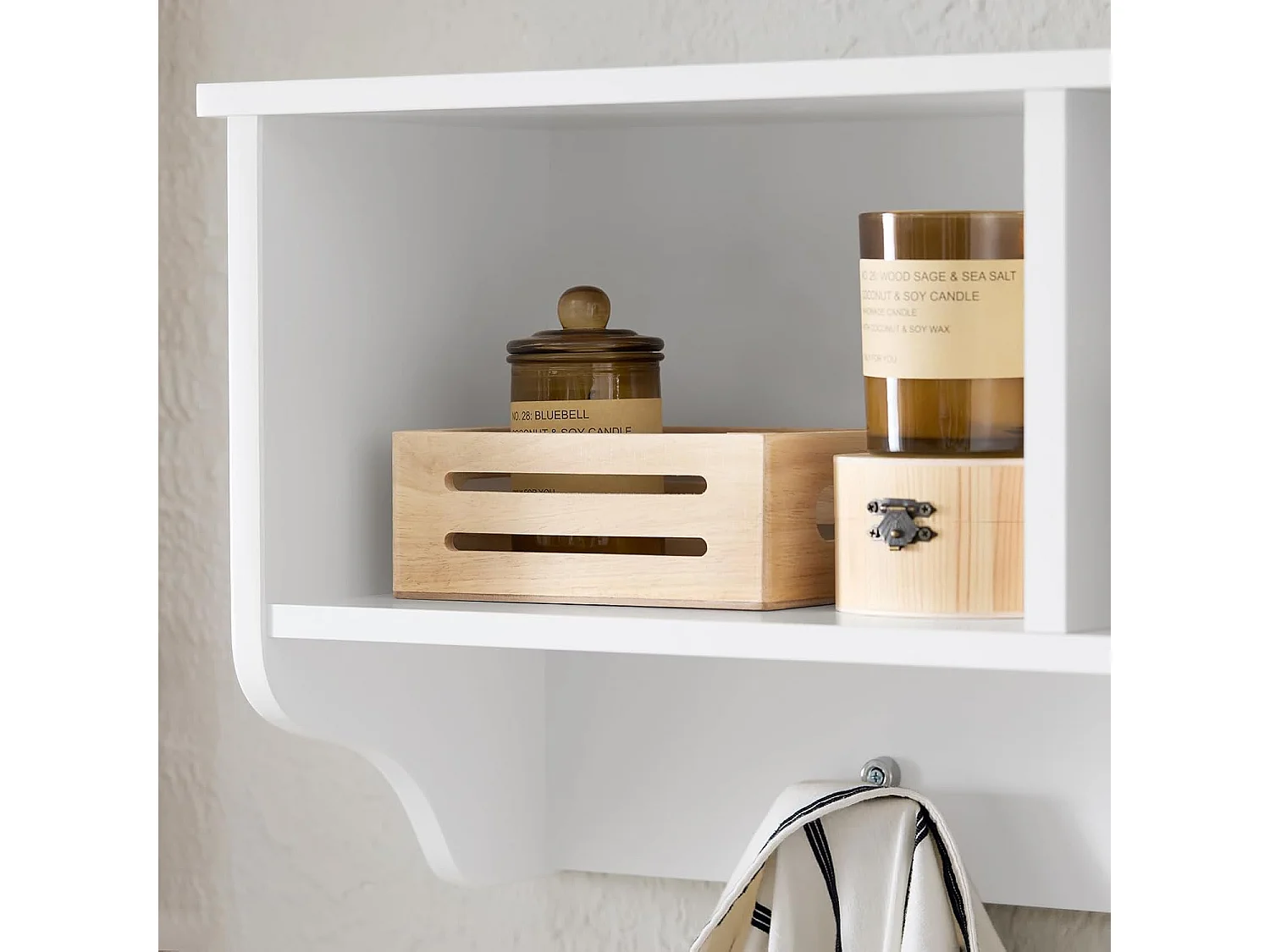 SoBuy FHK35-W Porte Manteau Mural, Étagère de Rangement, Meuble d'Entrée avec 3 Compartiments et 3 Crochets, L100xP20xH30